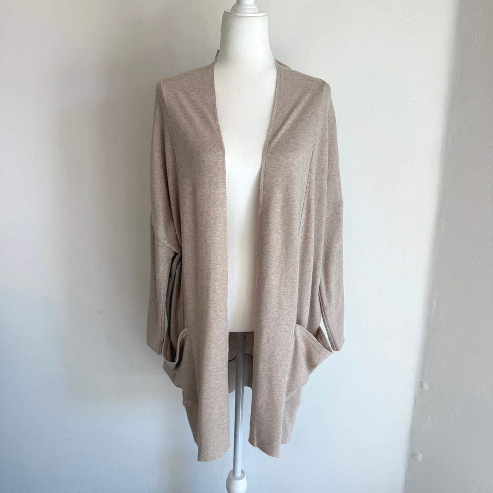 Pact Open Front Cardigan Tan Organic Cotton Oversized Cocoon Pockets Cozy XS/S
